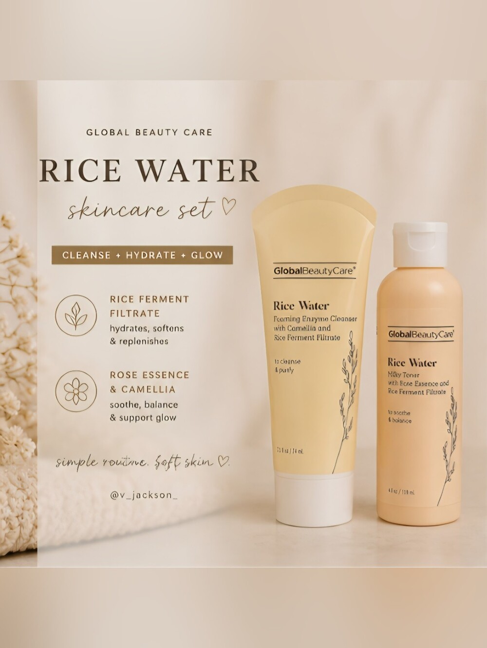 Global Beauty Care Rice Water Cleanser + Milky Toner Set | Hydrate + Brighten